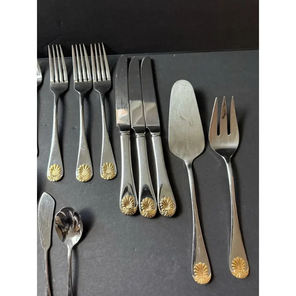 Supreme By Towle Flatware Stainless Steel Gold Accent Tableware Serving Set (22)